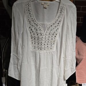 Style & Co. ~ Ivory Color Embellished Scoop-Neck Tunic